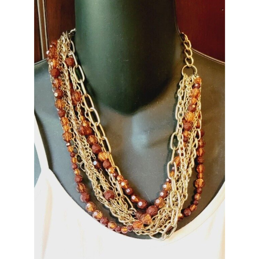 Multi-strand Contemporary Necklace 9 Strands Brown‎ Lucite Chains Orange br01-47